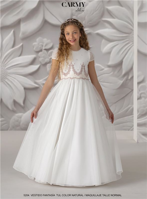5204 VESTIDO COMUNION TUL NATURAL