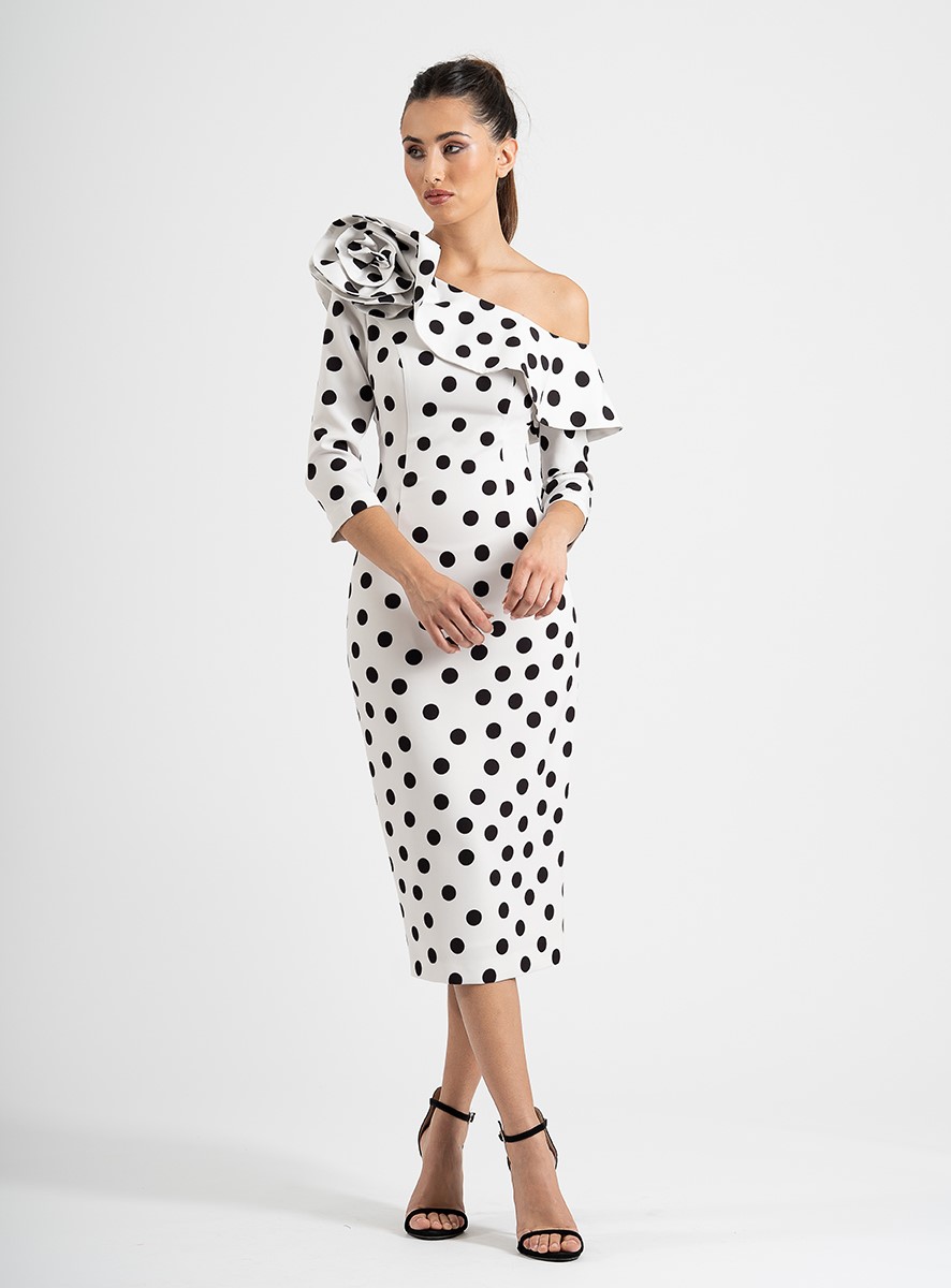 Con Vestidos De Medio Hombro VESTIDO MIDI LUNARES FLOR HOMBRO